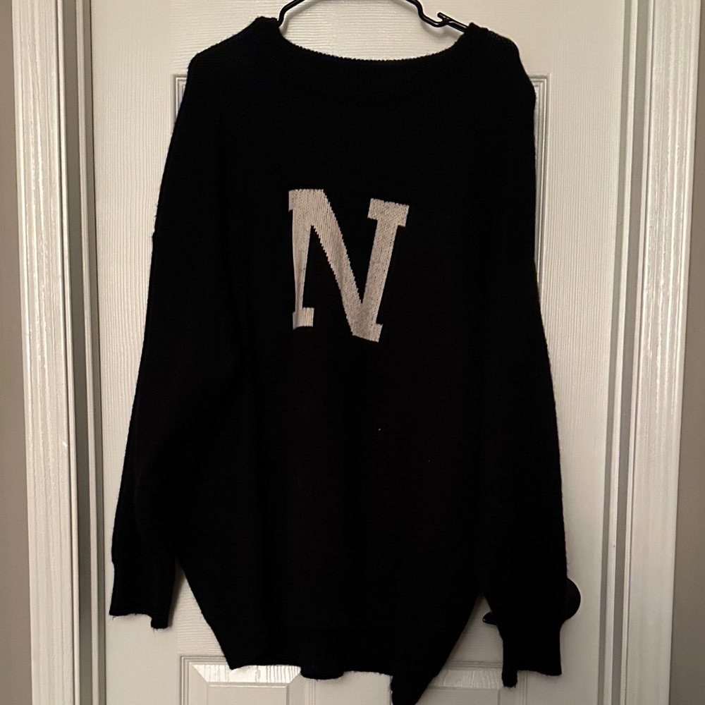 Black Sweater with ivory 'N' Design